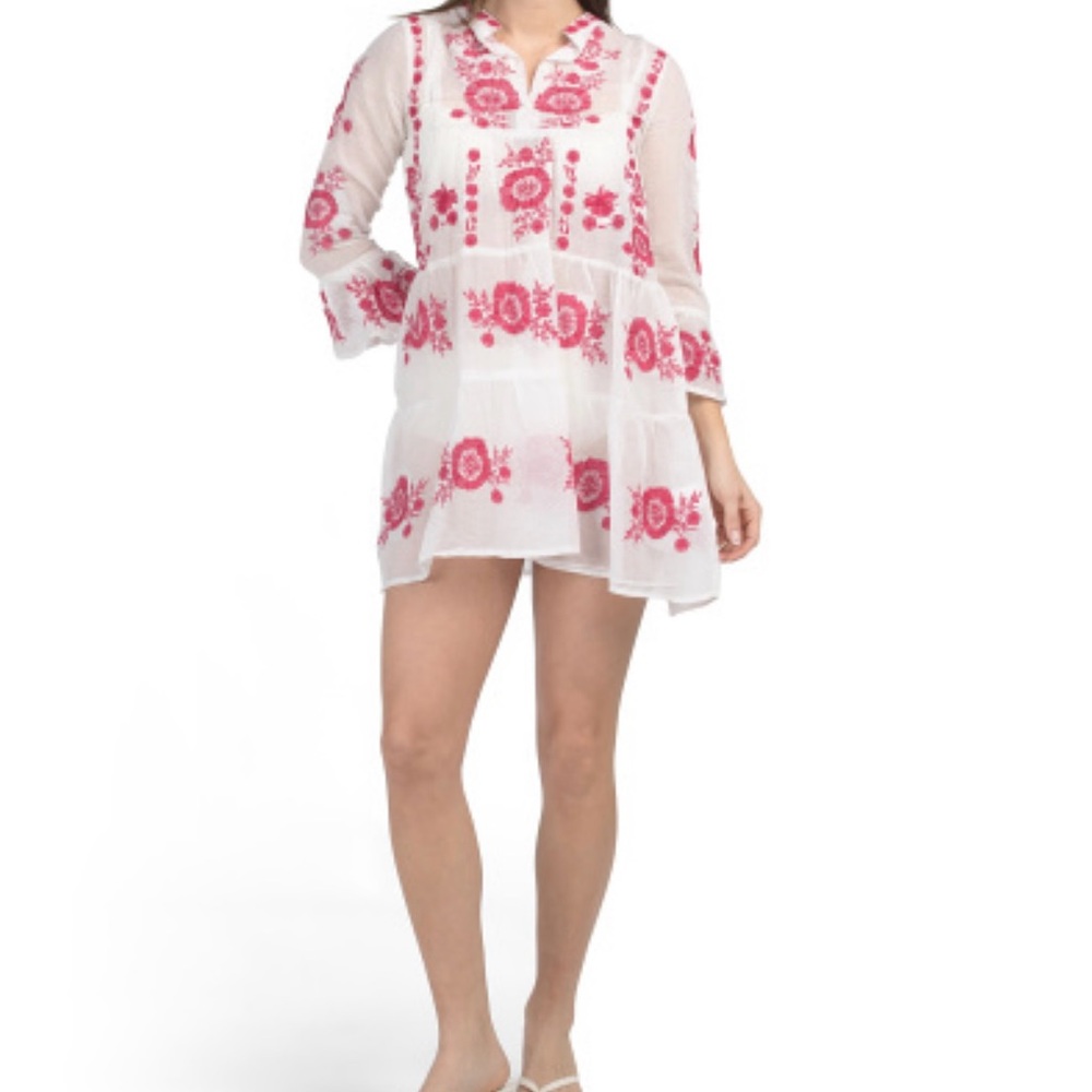 PQ Swim White and Pink Floral Embroidered Coverup